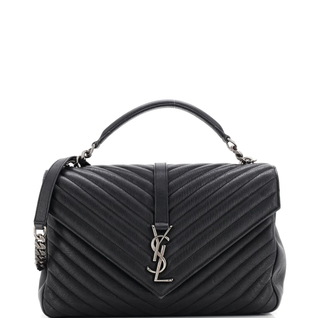 Classic Monogram College Bag Matelasse Chevron Leather Large - Deep Luxury