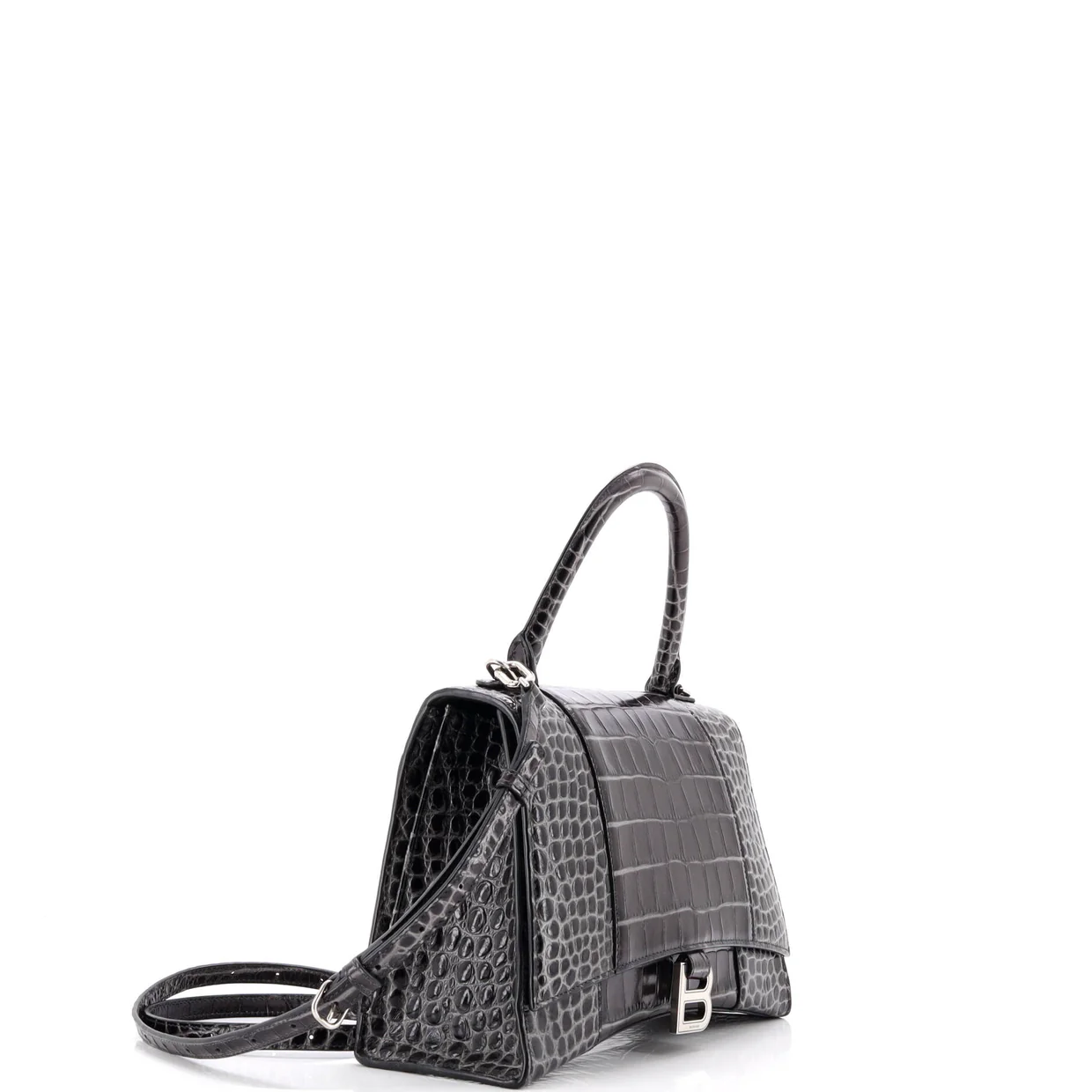Hourglass Top Handle Bag Crocodile Embossed Leather Medium - Deep Luxury