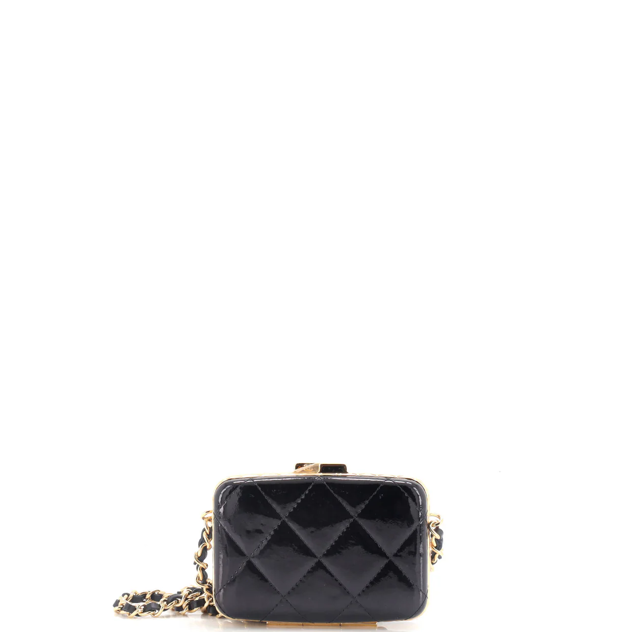 Framed Box Clutch with Chain Quilted Patent Mini - Deep Luxury