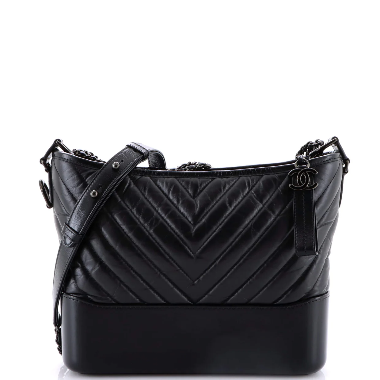 So Black Gabrielle Hobo Chevron Aged Calfskin Medium - Deep Luxury