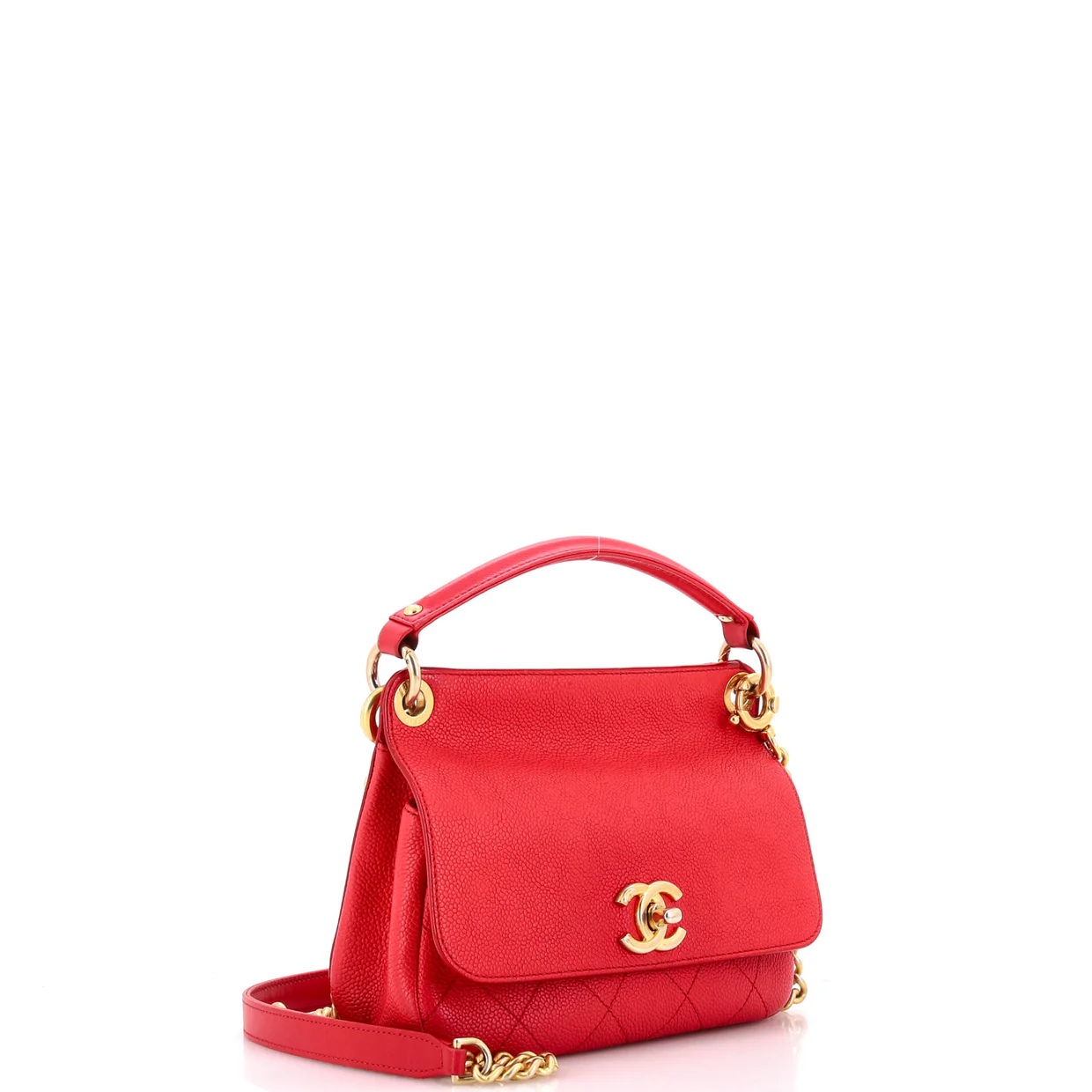 CC Top Handle Flap Bag Stitched Caviar Small - Deep Luxury