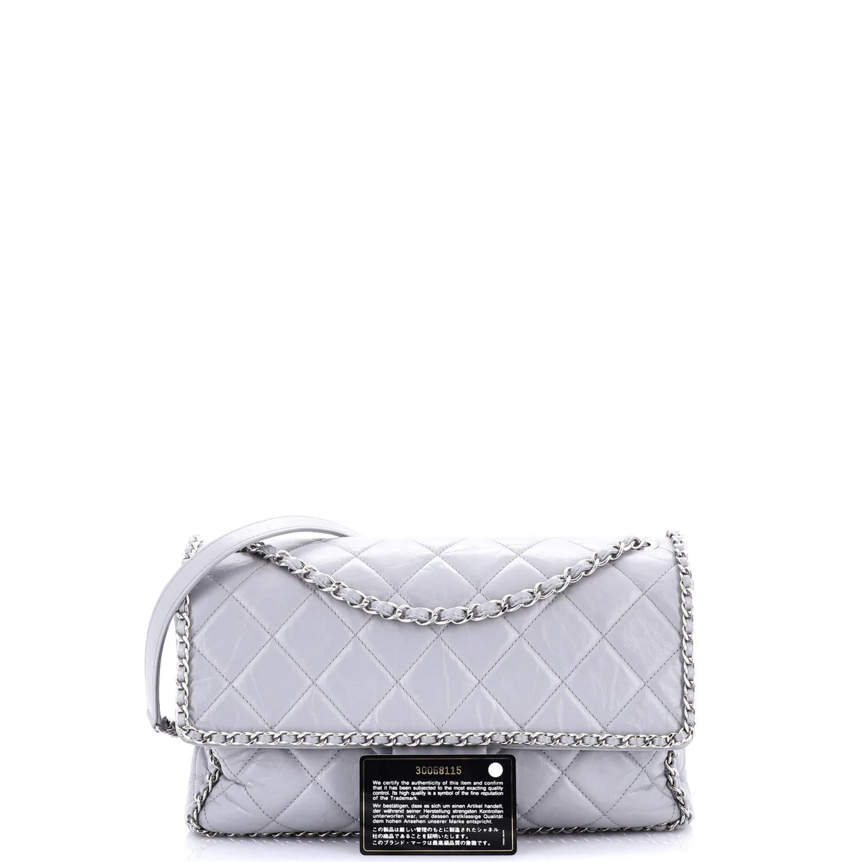 Running Chain Around Flap Bag Quilted Crumpled Calfskin Large - Deep Luxury