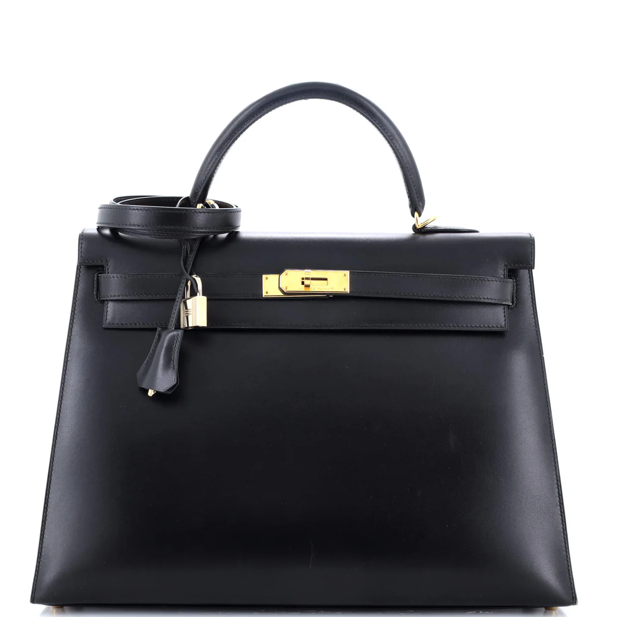 Kelly Handbag Noir Box Calf with Gold Hardware 35 - Deep Luxury