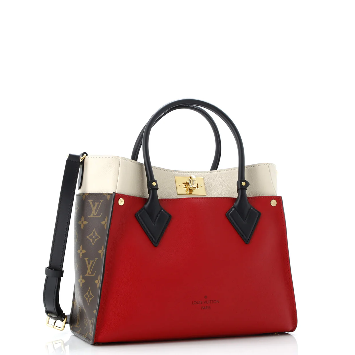 On My Side Tote Leather with Monogram Canvas MM - Deep Luxury