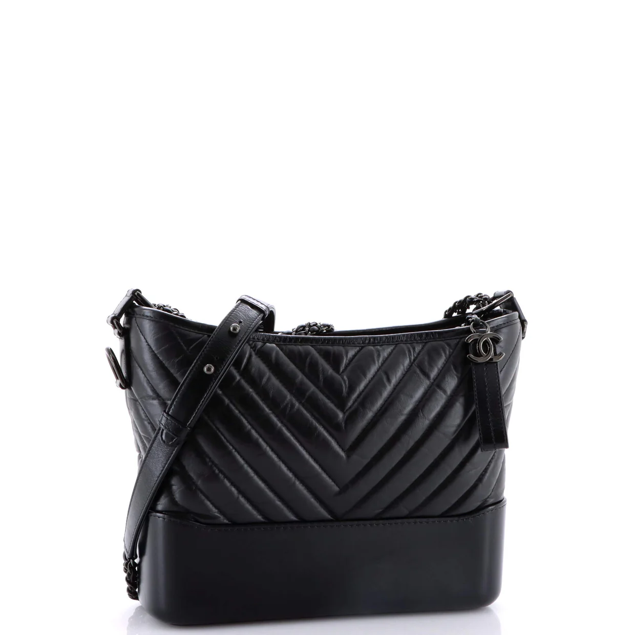So Black Gabrielle Hobo Chevron Aged Calfskin Medium - Deep Luxury