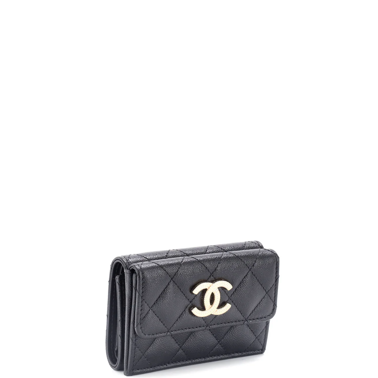 Textured CC Flap Wallet Quilted Caviar Small - Deep Luxury