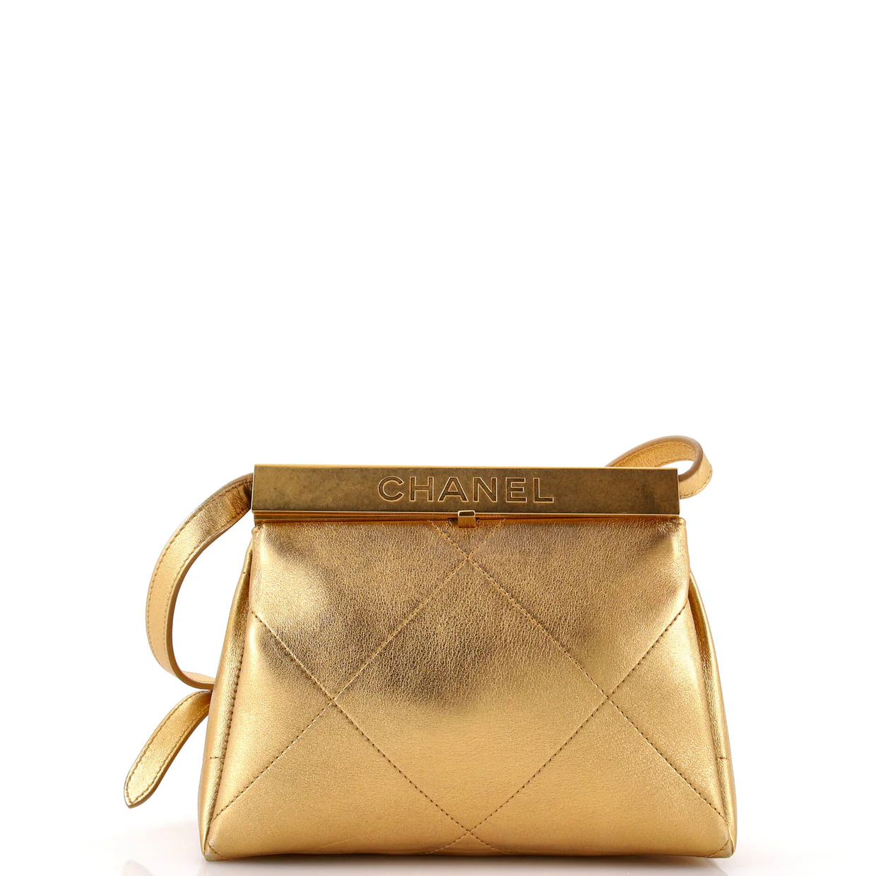 Logo Kisslock Frame Bag Quilted Calfskin Small - Deep Luxury