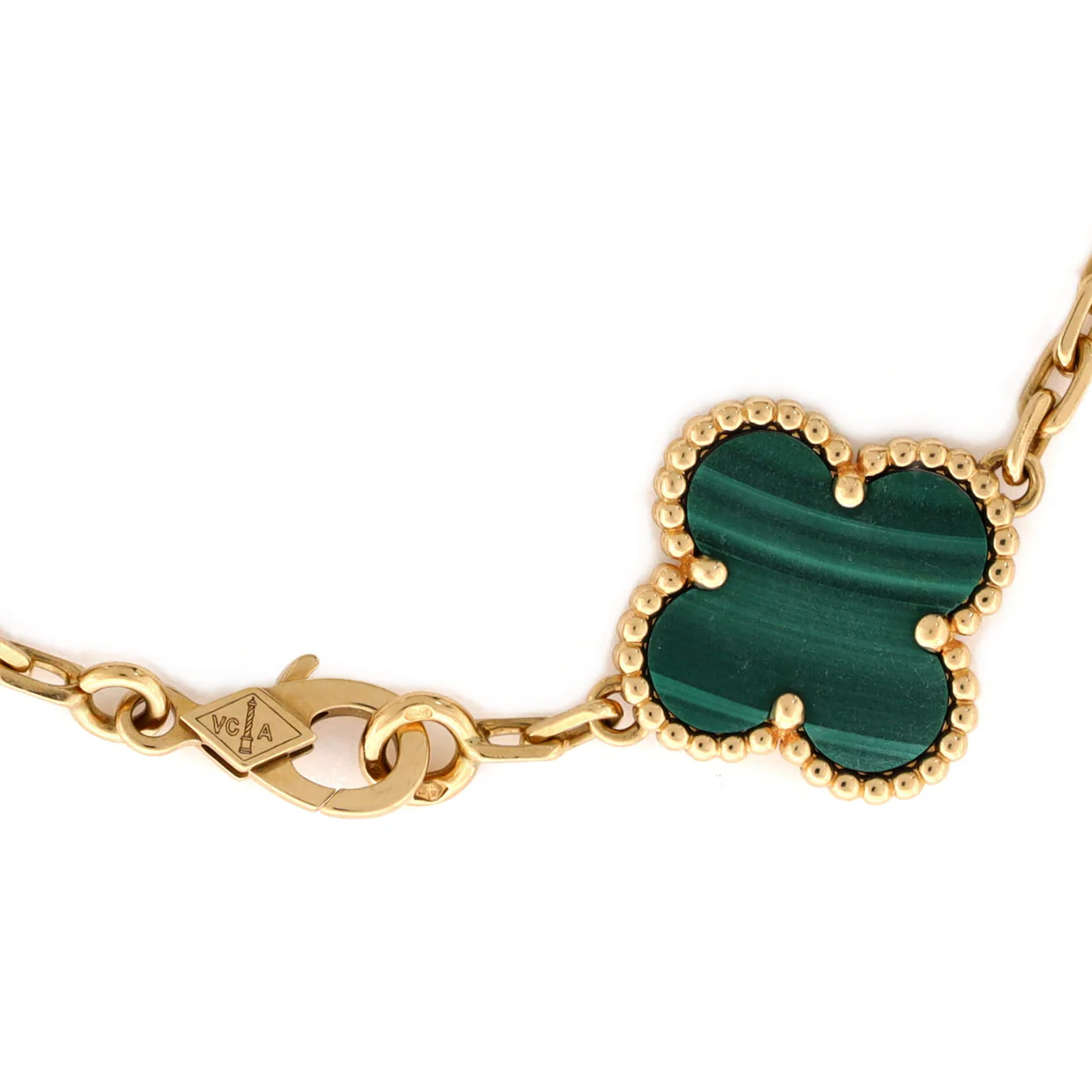 Vintage Alhambra 5 Motifs Bracelet 18K Yellow Gold and Malachite - Deep Luxury