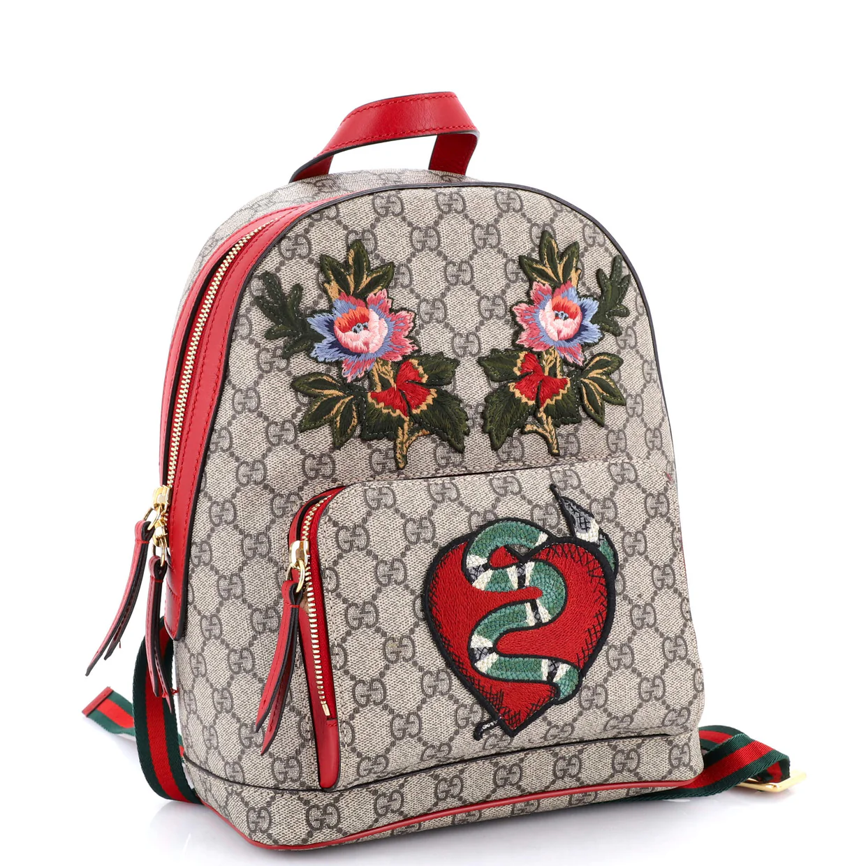 Zip Pocket Backpack Embroidered GG Coated Canvas Small - Deep Luxury