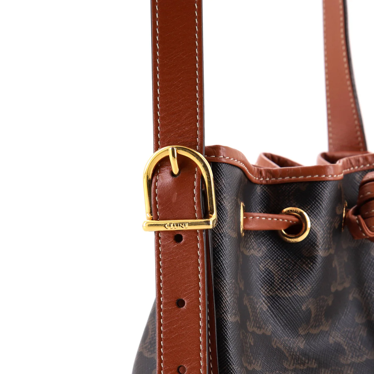 Drawstring Bucket Bag Triomphe Coated Canvas Small - Deep Luxury