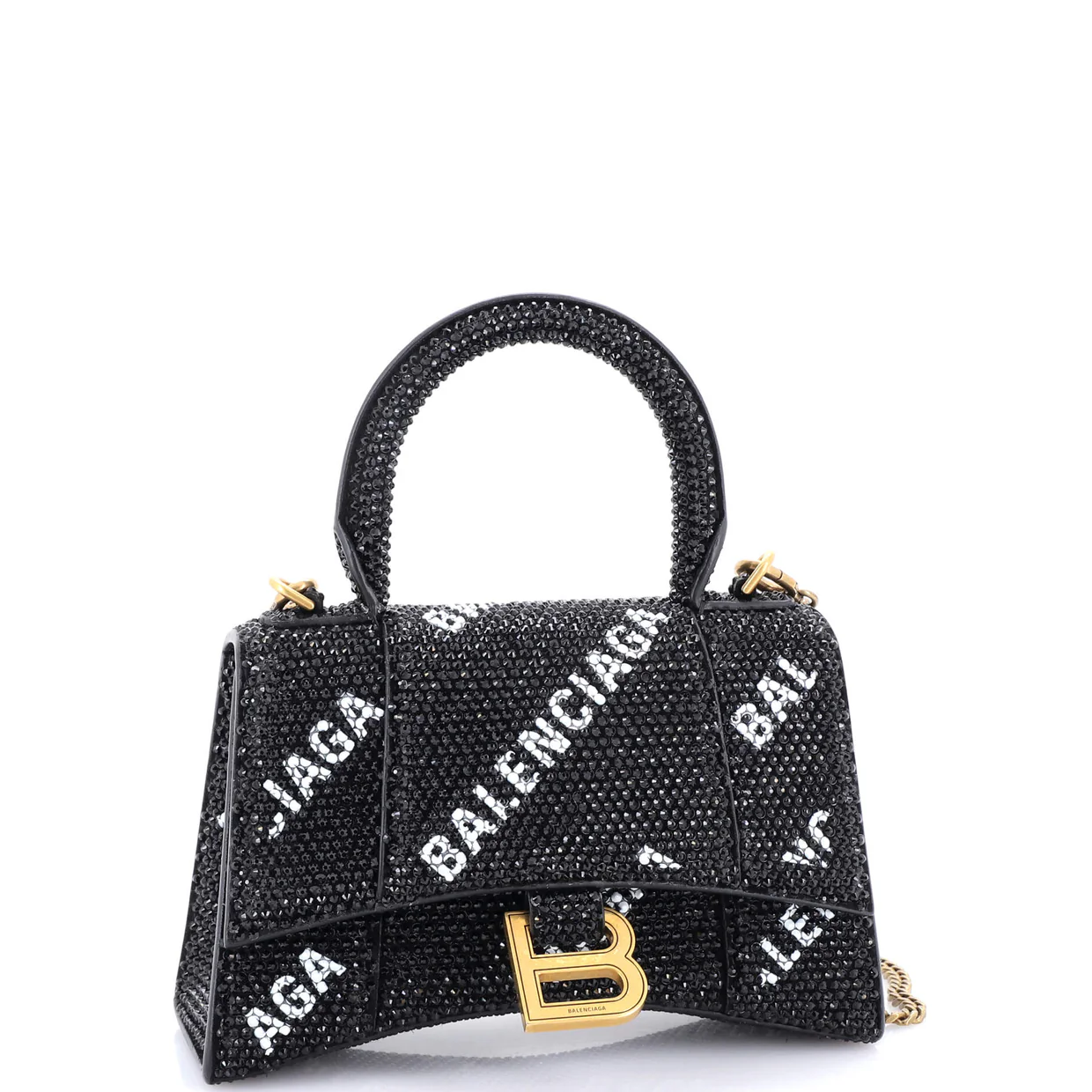 Hourglass Top Handle Bag Suede and Allover Logo Crystals XS - Deep Luxury