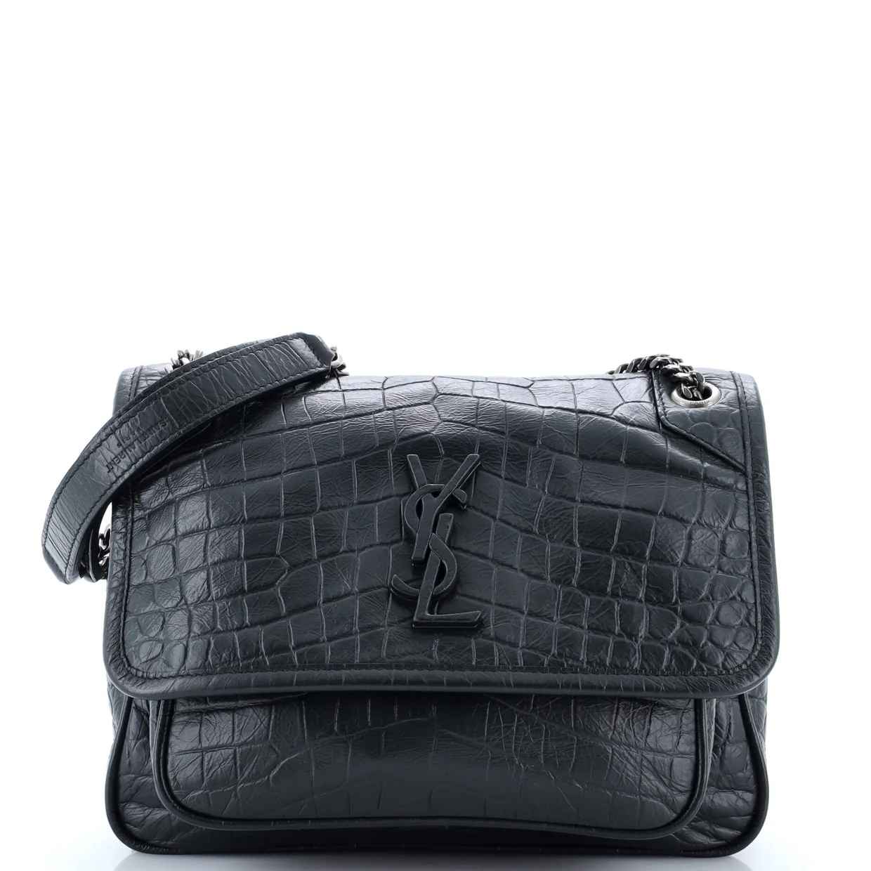 Niki Chain Flap Bag Crocodile Embossed Leather Baby - Deep Luxury