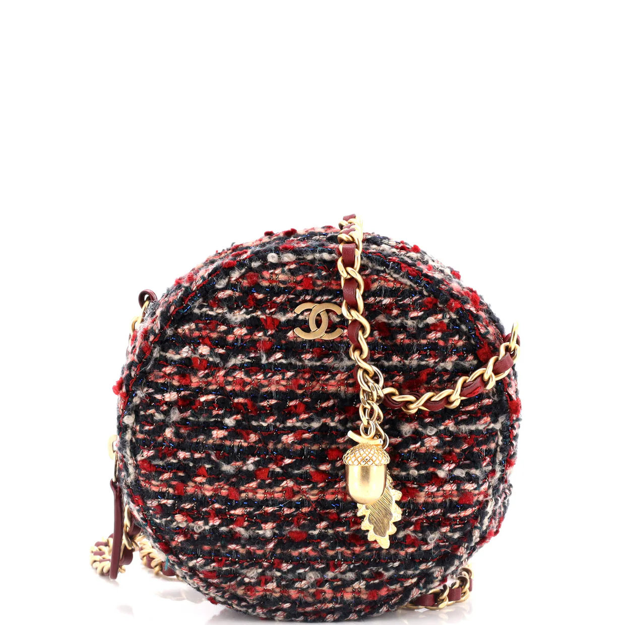 Round Clutch with Chain Quilted Tweed Mini - Deep Luxury