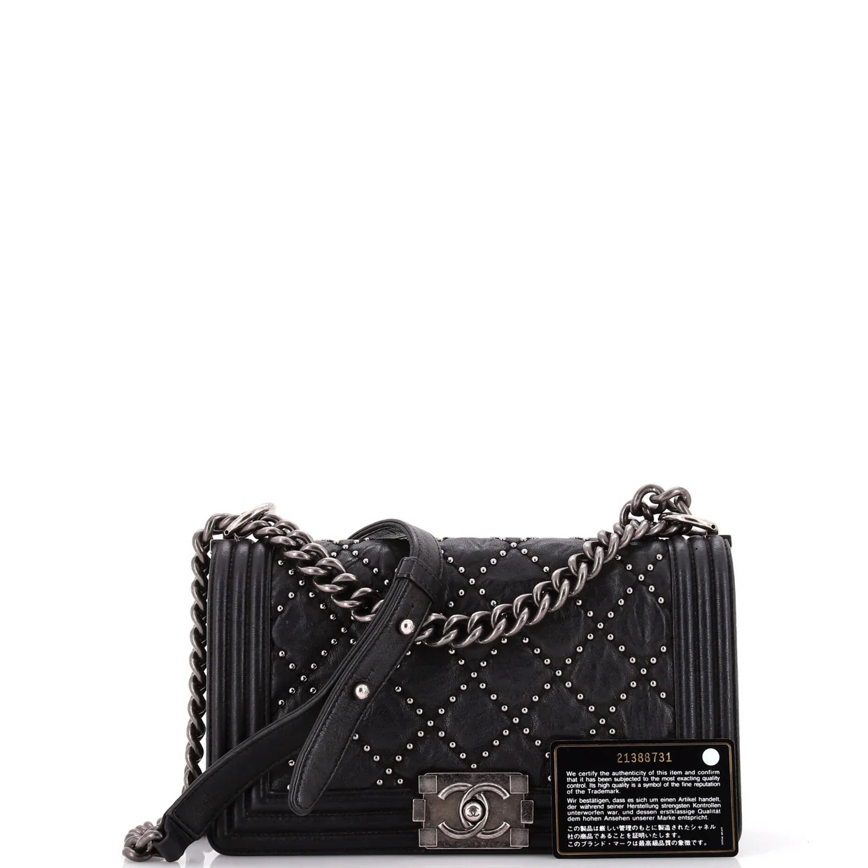 Boy Flap Bag Studded Quilted Distressed Calfskin Old Medium - Deep Luxury