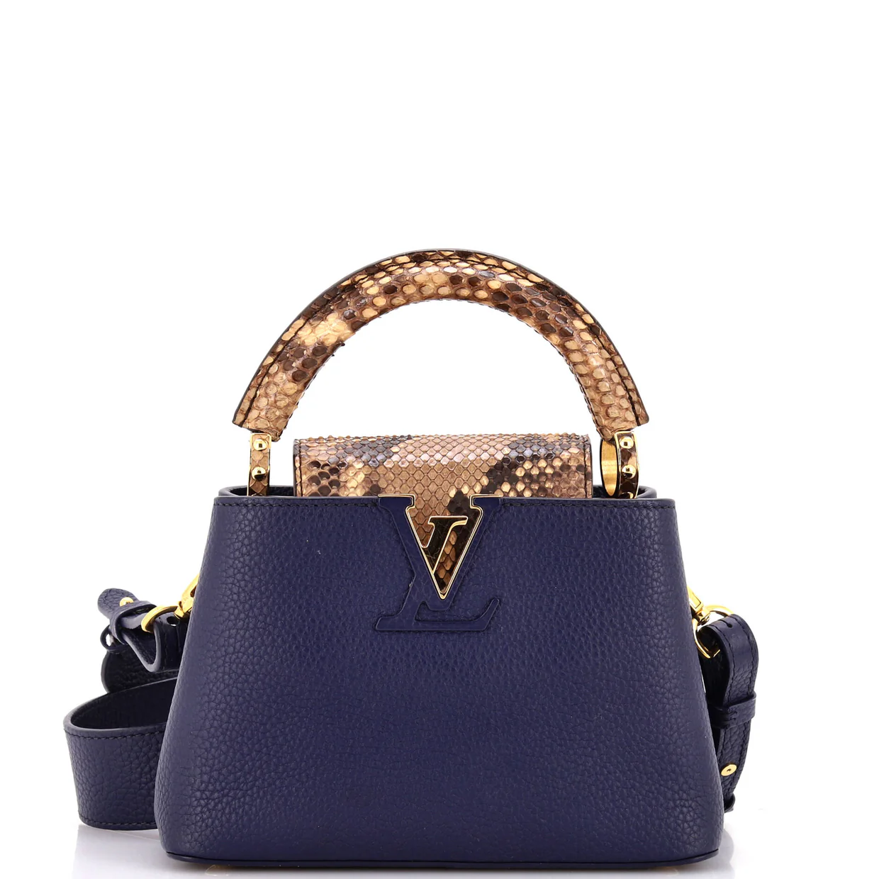 Capucines Bag Leather with Snakeskin Mini - Deep Luxury