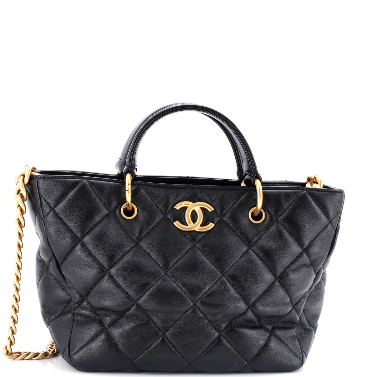 CC Top Handle Chain Shopping Tote Quilted Lambskin Small - Deep Luxury