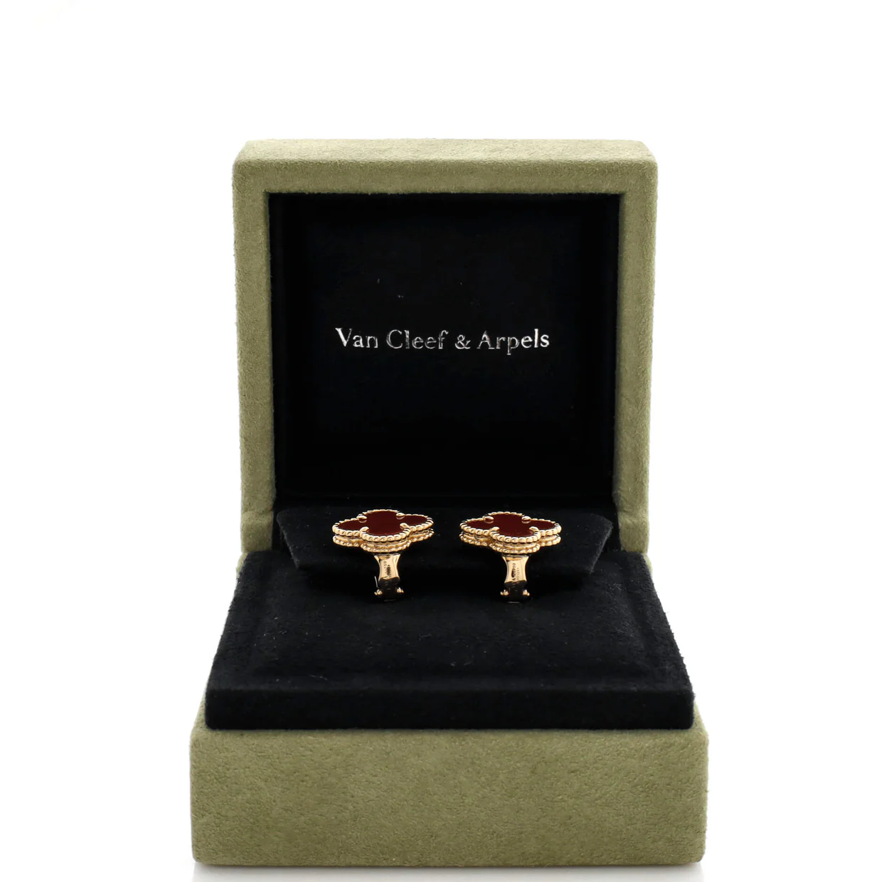 Vintage Alhambra Earrings 18K Yellow Gold and Carnelian - Deep Luxury