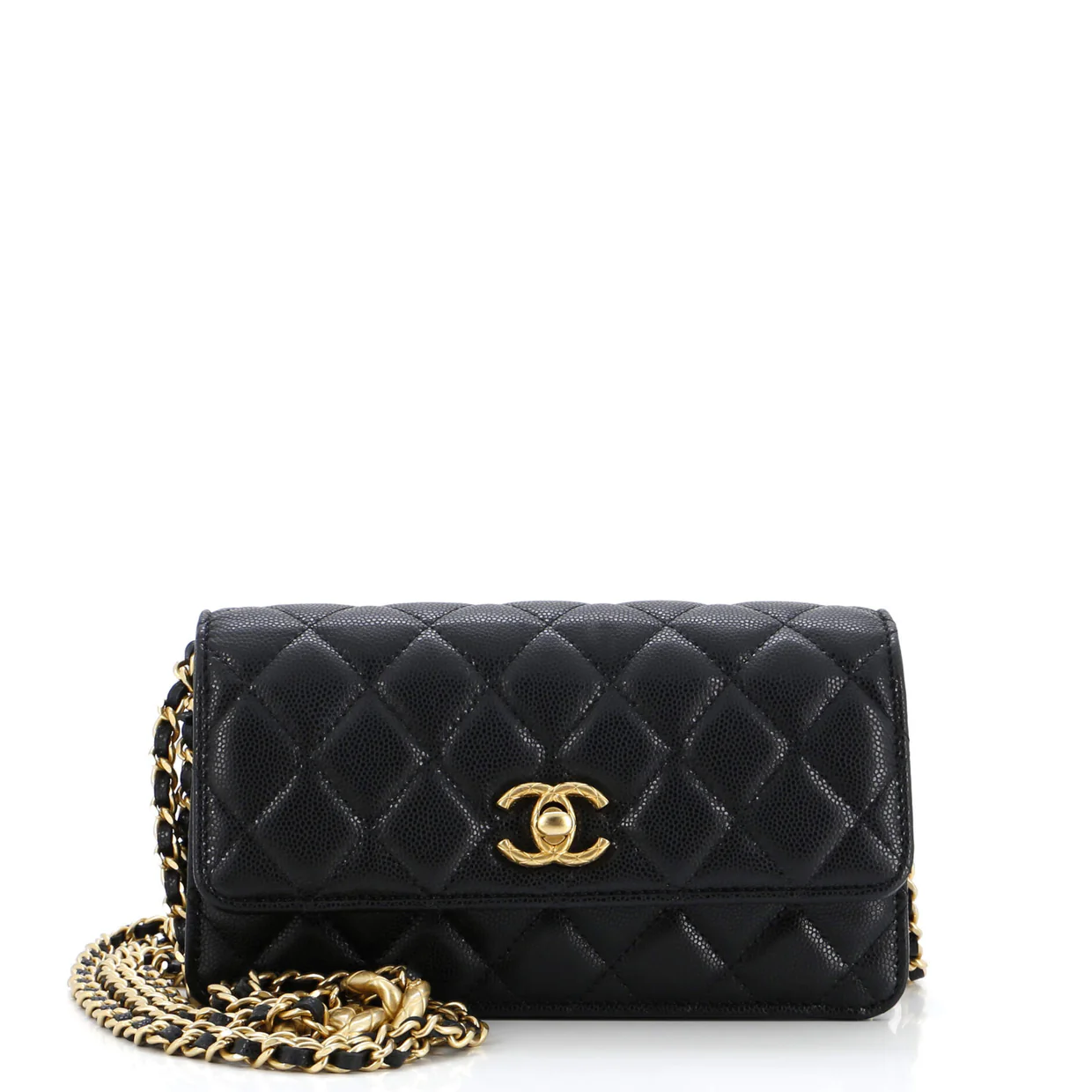 Mixed Chain Link CC Wallet on Chain Quilted Caviar Small - Deep Luxury