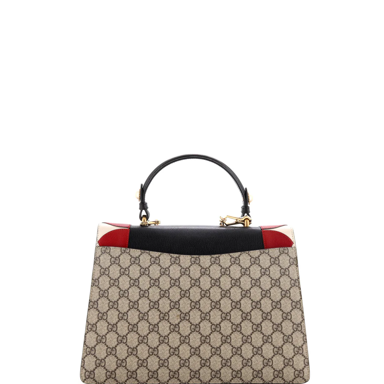 Broche Top Handle Bag Embroidered GG Coated Canvas and Leather Medium - Deep Luxury