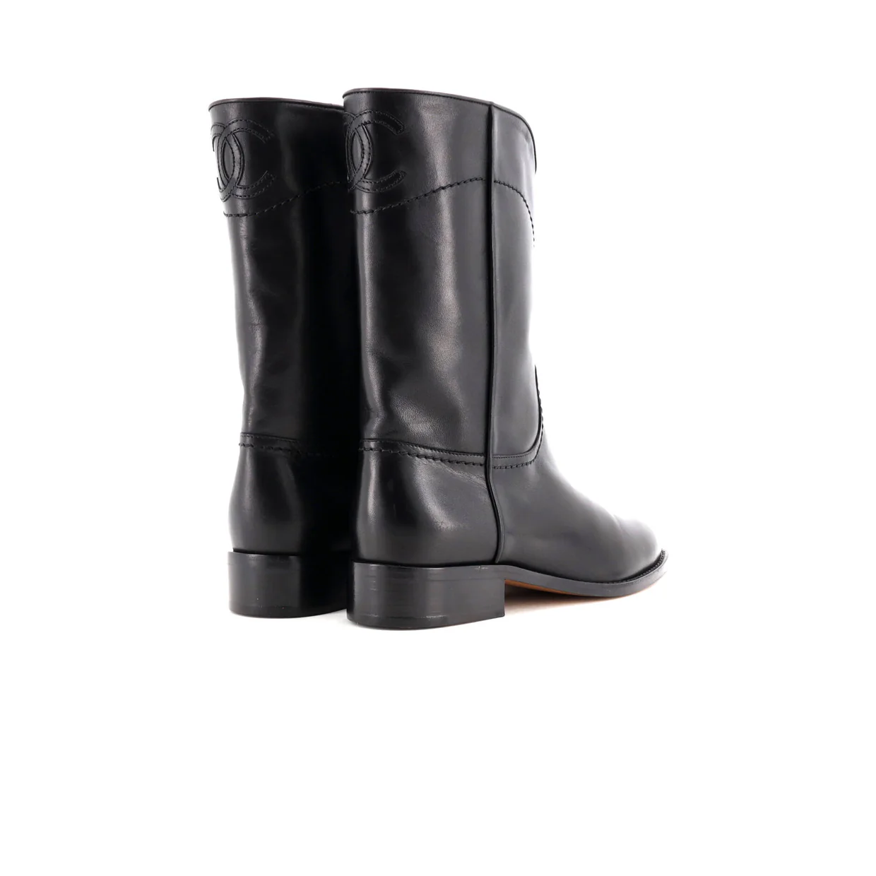 Women's CC Logo Moto Boots Leather - Deep Luxury