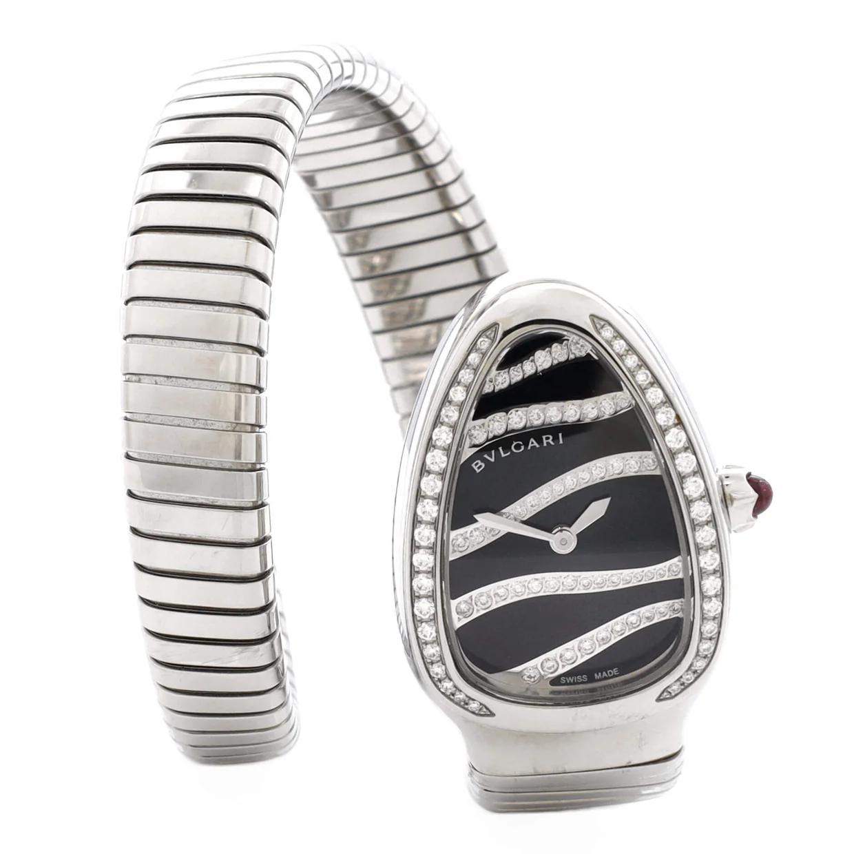 Serpenti Tubogas Single Spiral Quartz Watch Stainless Steel with Diamond Bezel and Dial 23 - Deep Luxury