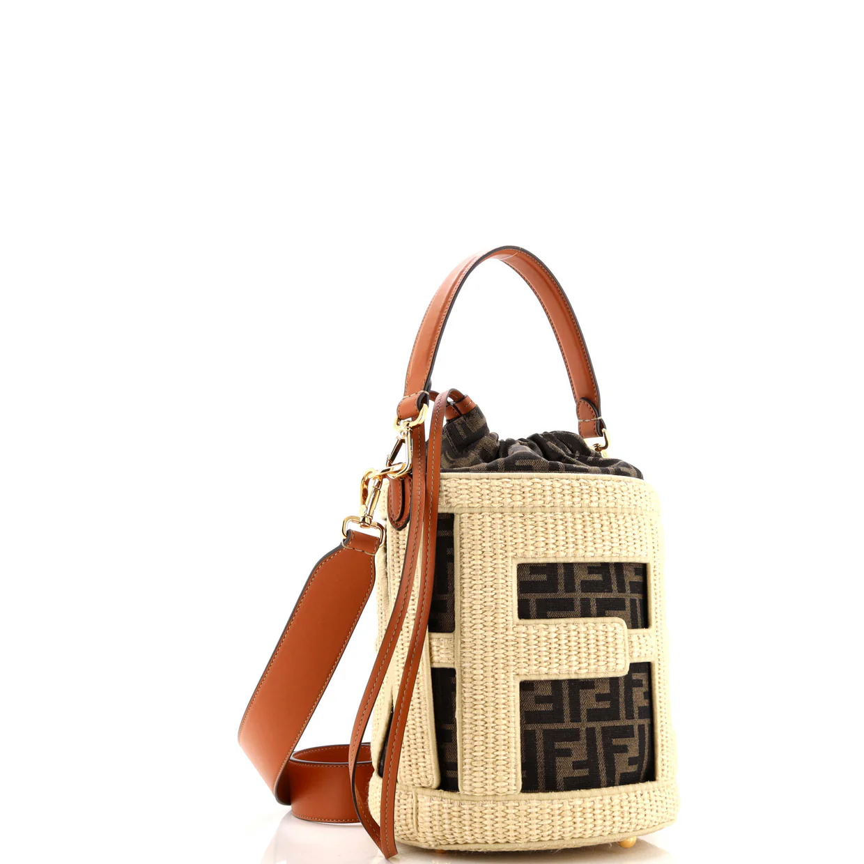 Step Out Bucket Bag Straw and Zucca Canvas Medium - Deep Luxury