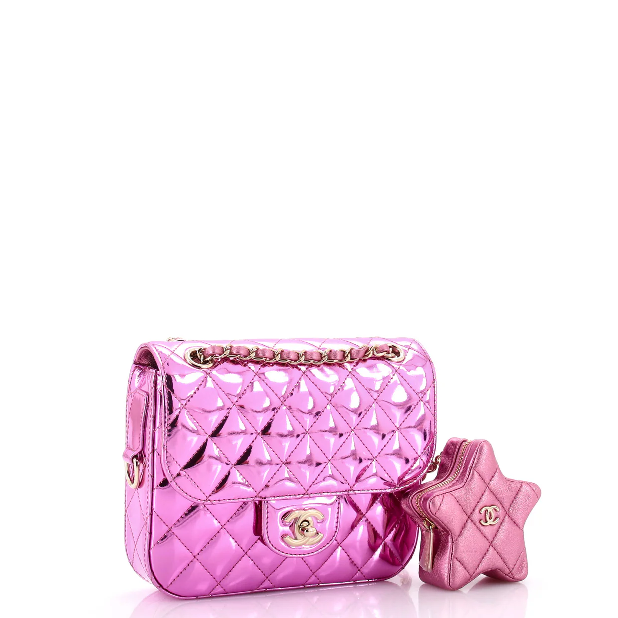 Classic Single Flap Bag with Star Coin Purse Quilted Metallic Leather Mini - Deep Luxury