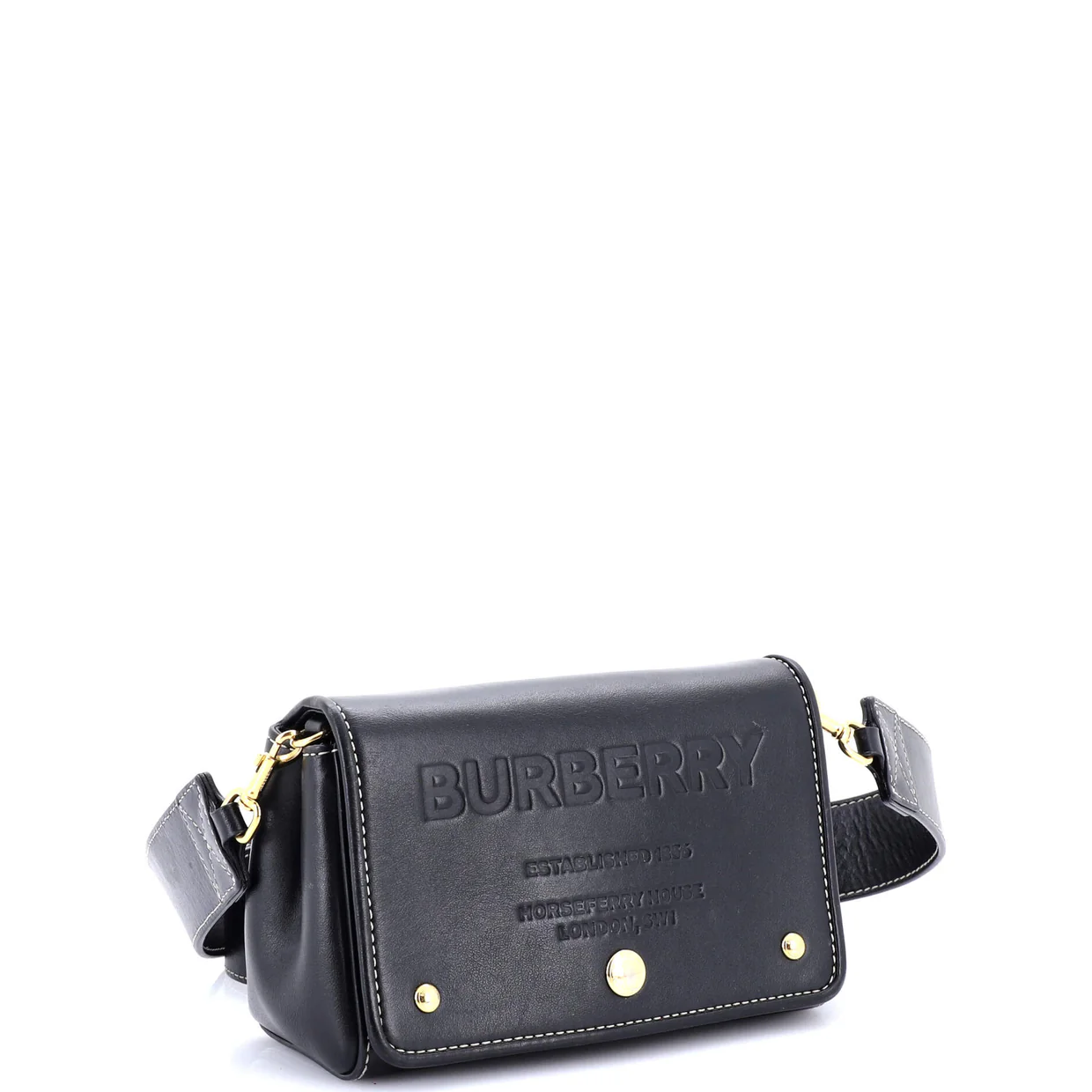 Flap Crossbody Bag Horseferry Embossed Leather Small - Deep Luxury