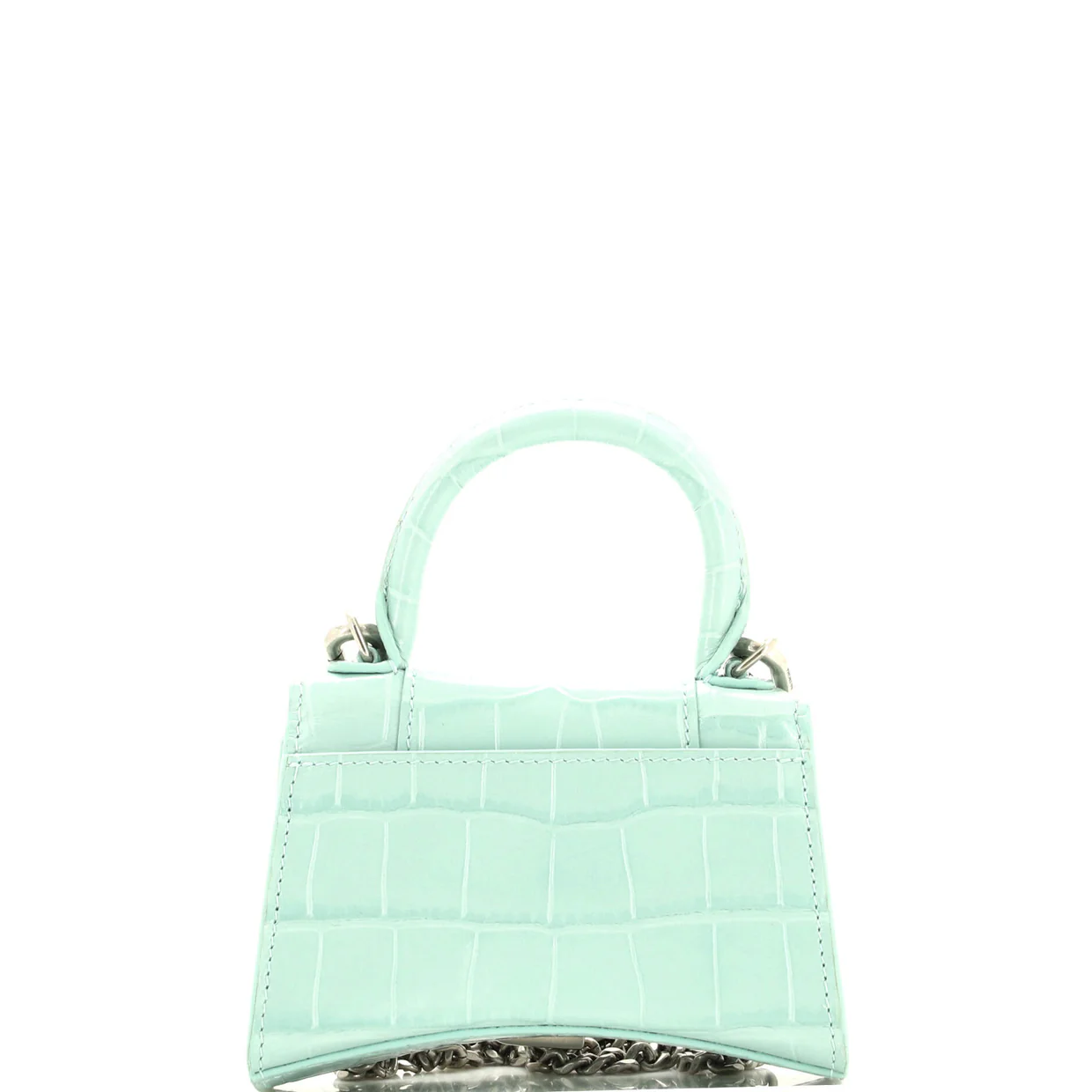 Hourglass Chain Top Handle Bag Crocodile Embossed Leather Mini - Deep Luxury