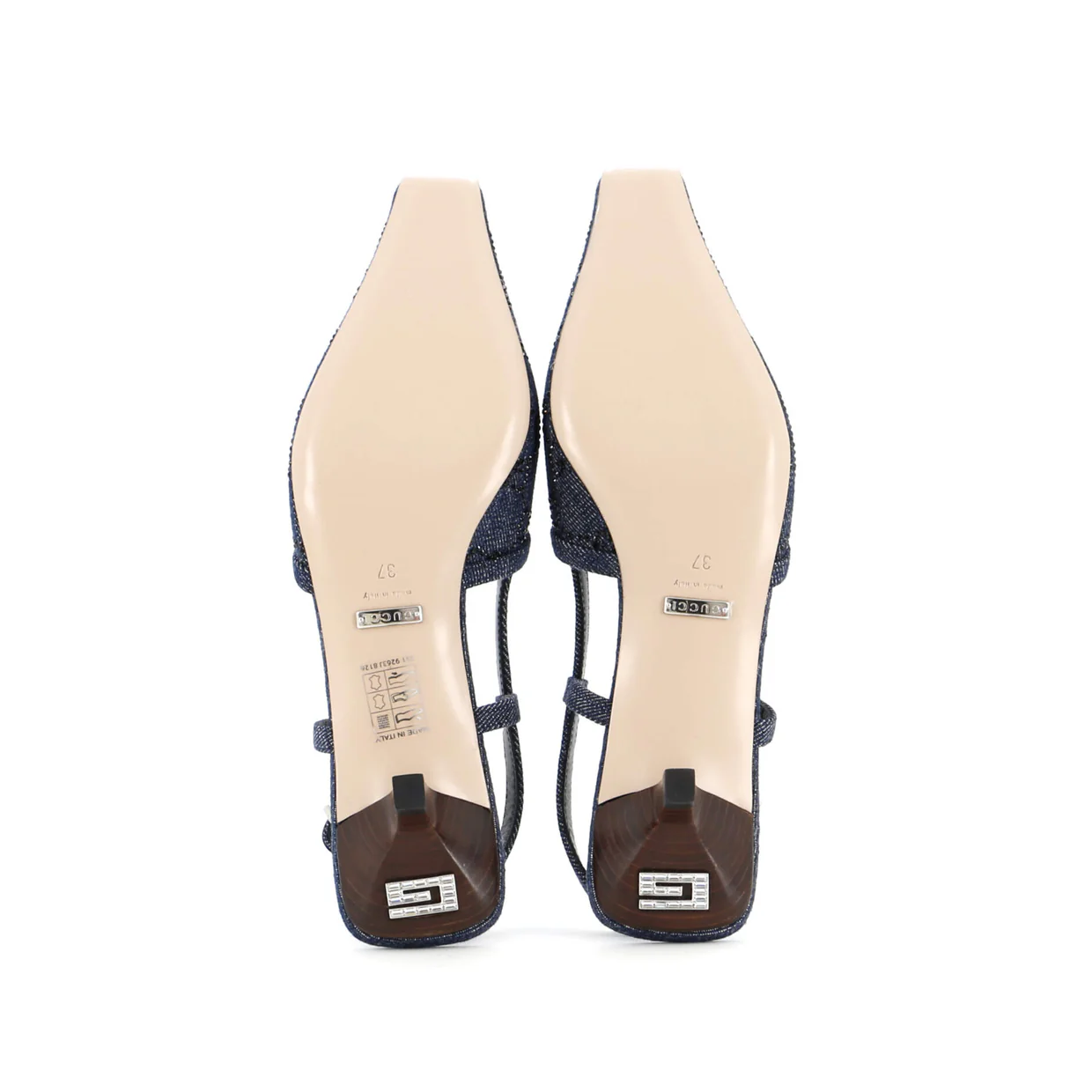 Women's Slingback Pumps Crystal GG Embellished Denim - Deep Luxury