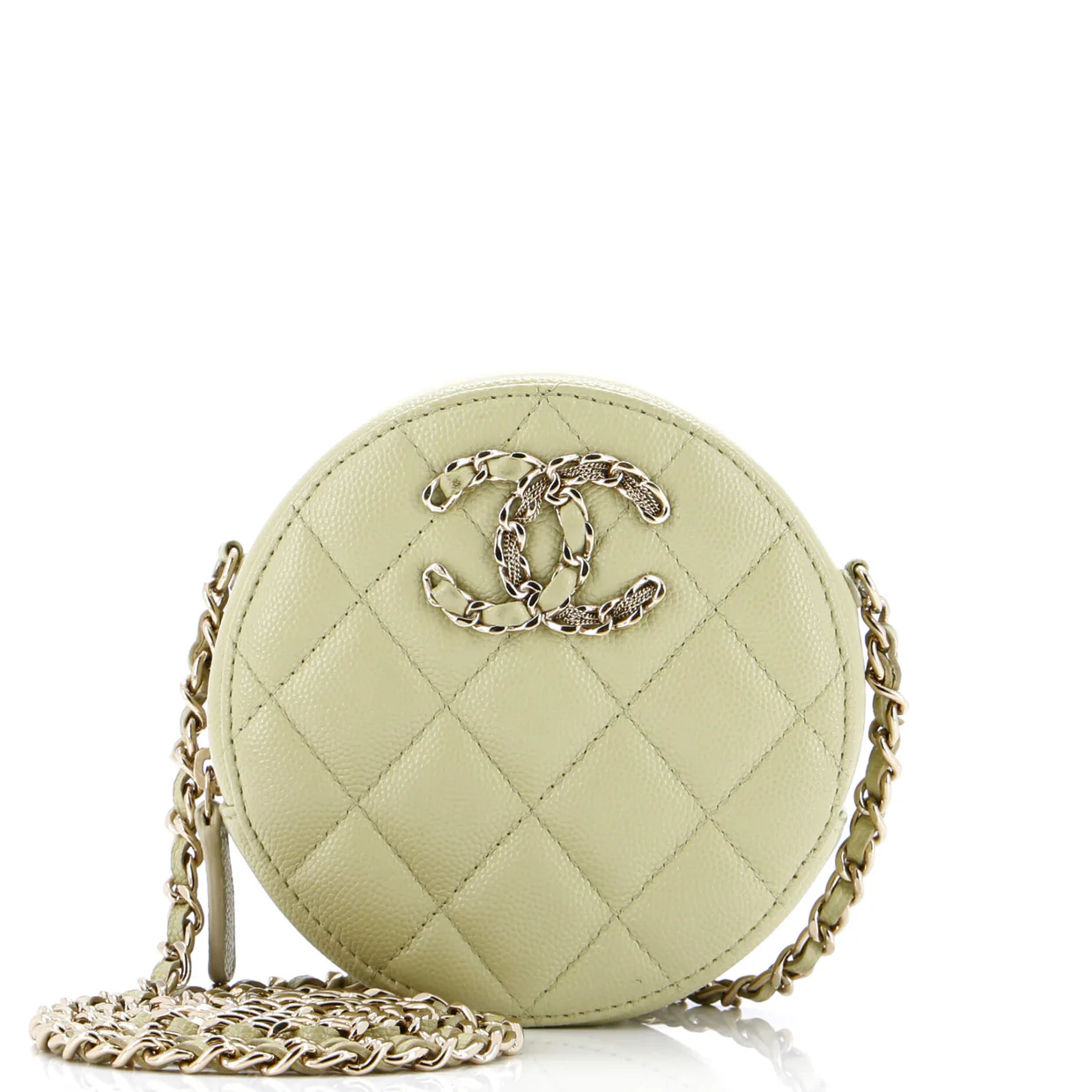 French New Wave Round Clutch with Chain Quilted Caviar - Deep Luxury
