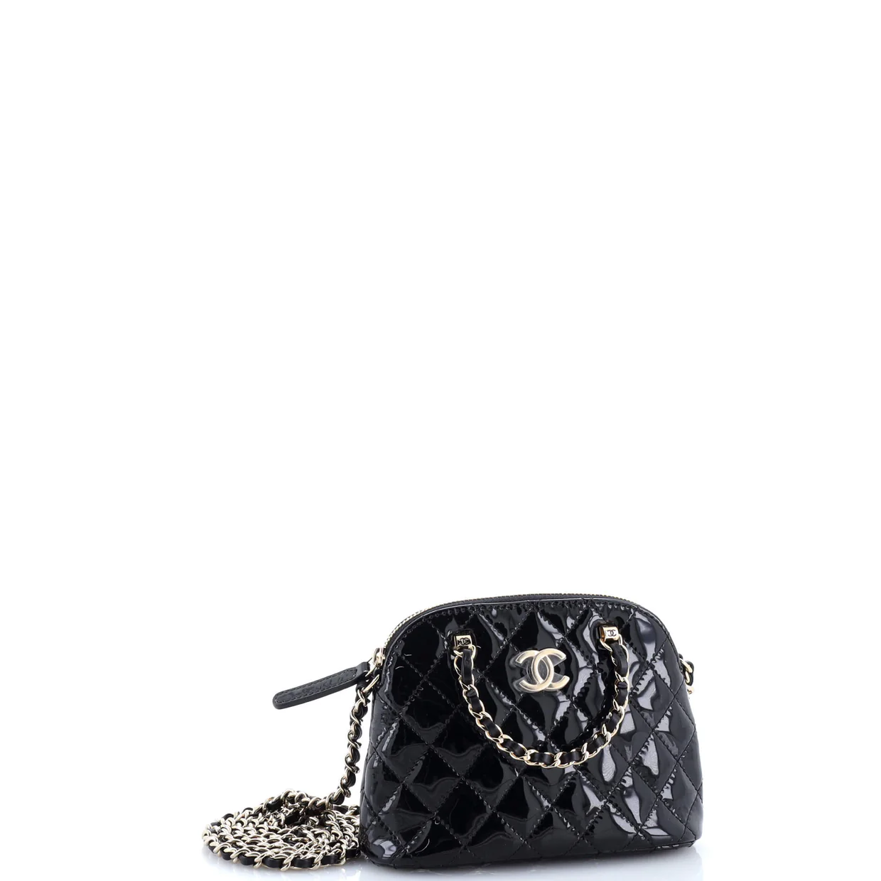 CC Dome Zip Crossbody Bag Quilted Patent Mini - Deep Luxury