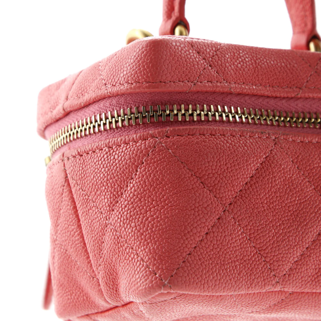 Top Handle Zip Around Vanity Case with Chain Quilted Caviar Mini - Deep Luxury