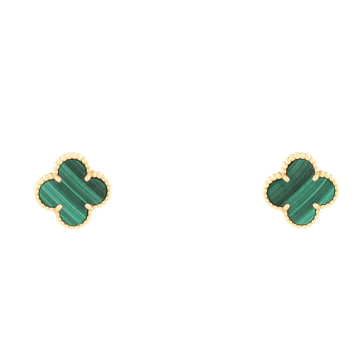 Vintage Alhambra Earrings 18K Yellow Gold and Malachite - Deep Luxury
