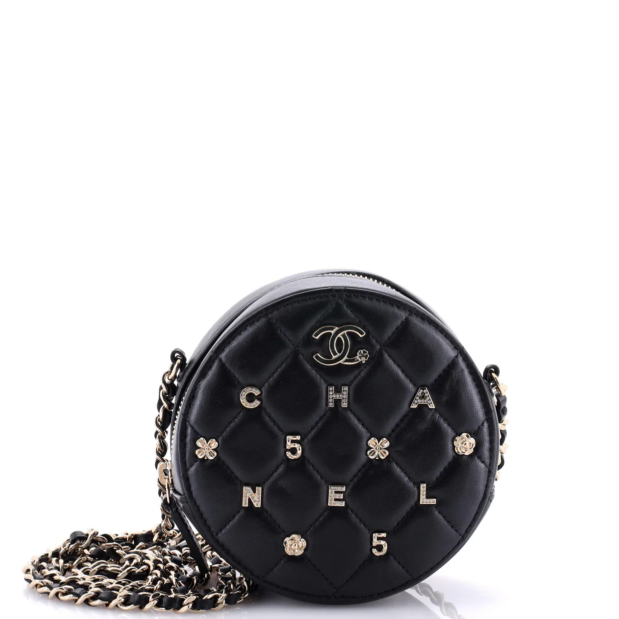 Lucky Charms Round Clutch With Chain Quilted Lambskin Mini - Deep Luxury