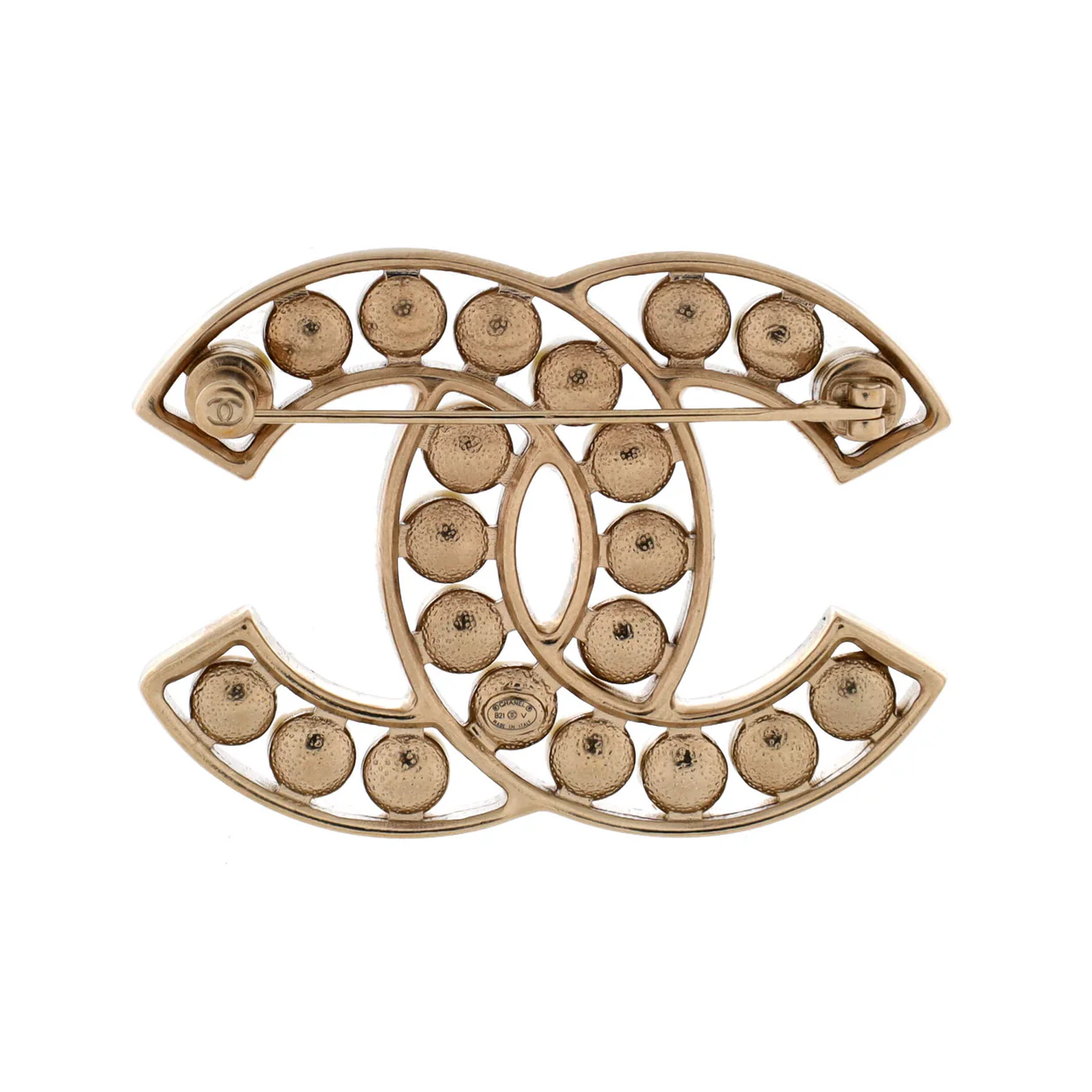 CC Brooch Metal with Faux Pearls - Deep Luxury