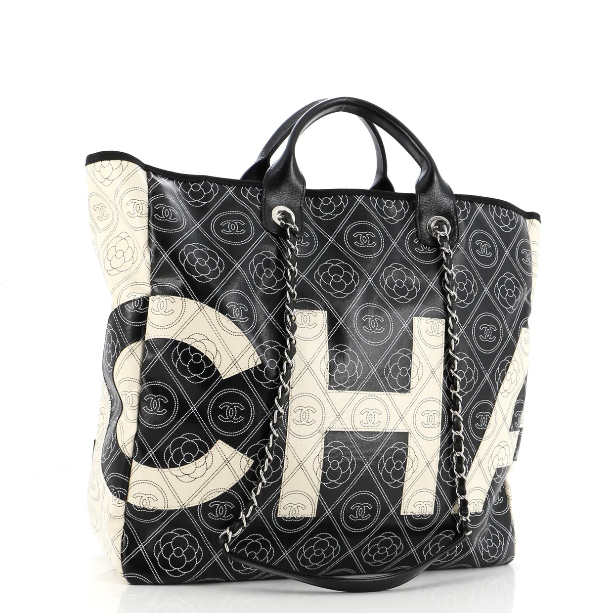 Logo Camellia Shopping Tote Printed Coated Canvas Medium - Deep Luxury