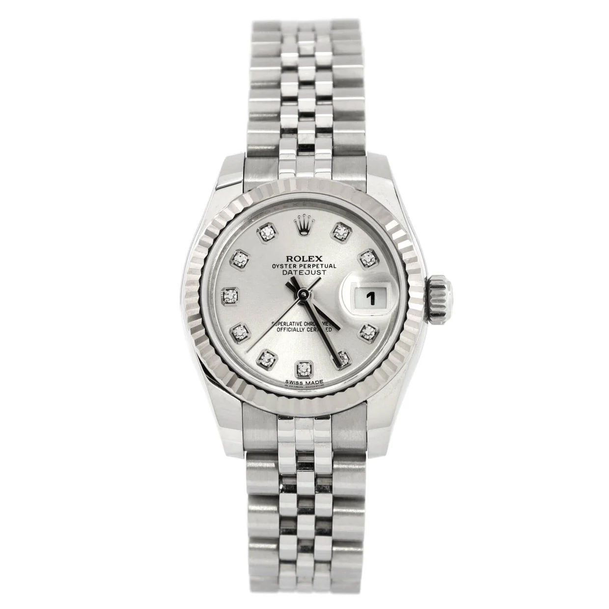 Oyster Perpetual Datejust Automatic Watch Stainless Steel and White Gold with Diamond Markers 26 - Deep Luxury