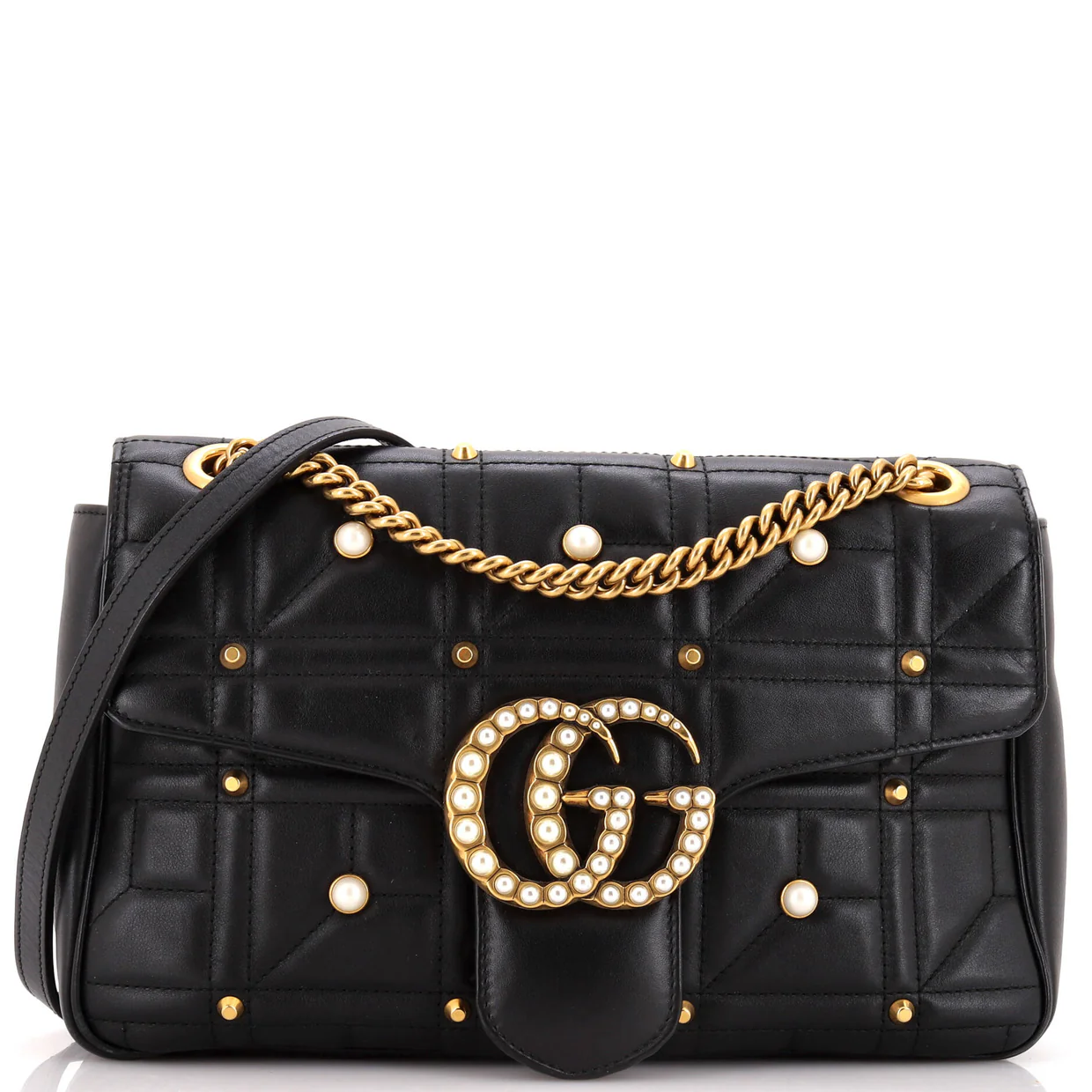 Pearly GG Marmont Flap Bag Embellished Matelasse Leather Medium - Deep Luxury