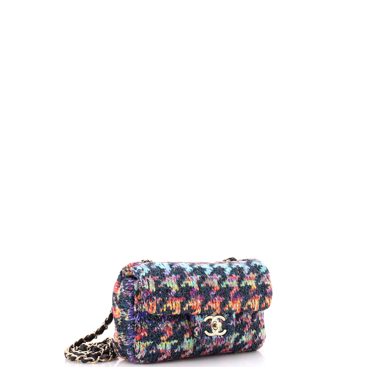 CC Chain Flap Bag Multicolor Knit Fabric Mini - Deep Luxury