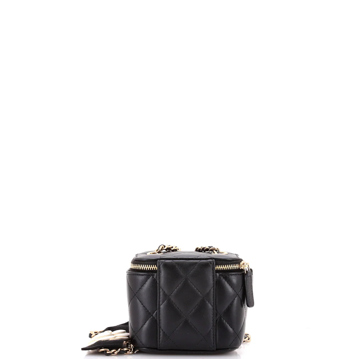 Camellia Bow Vanity Case with Chain Quilted Lambskin Mini - Deep Luxury