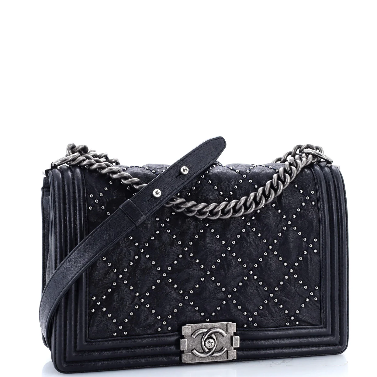 Boy Flap Bag Studded Quilted Distressed Calfskin Old Medium - Deep Luxury