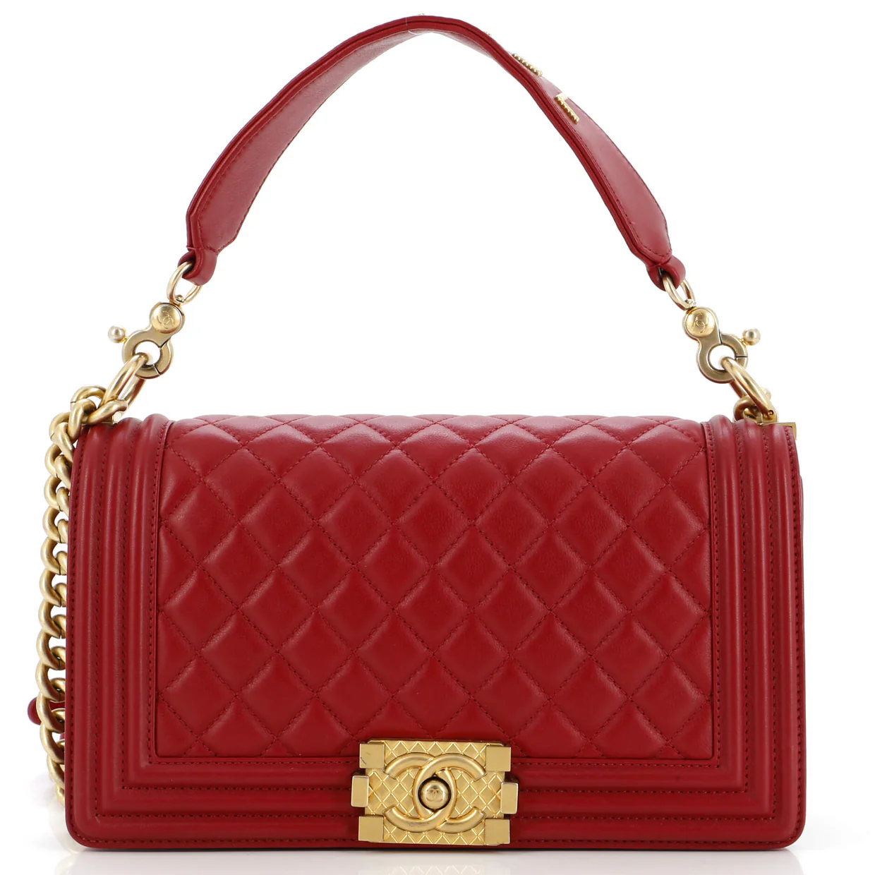 Logo Top Handle Boy Flap Bag Quilted Calfskin Old Medium - Deep Luxury