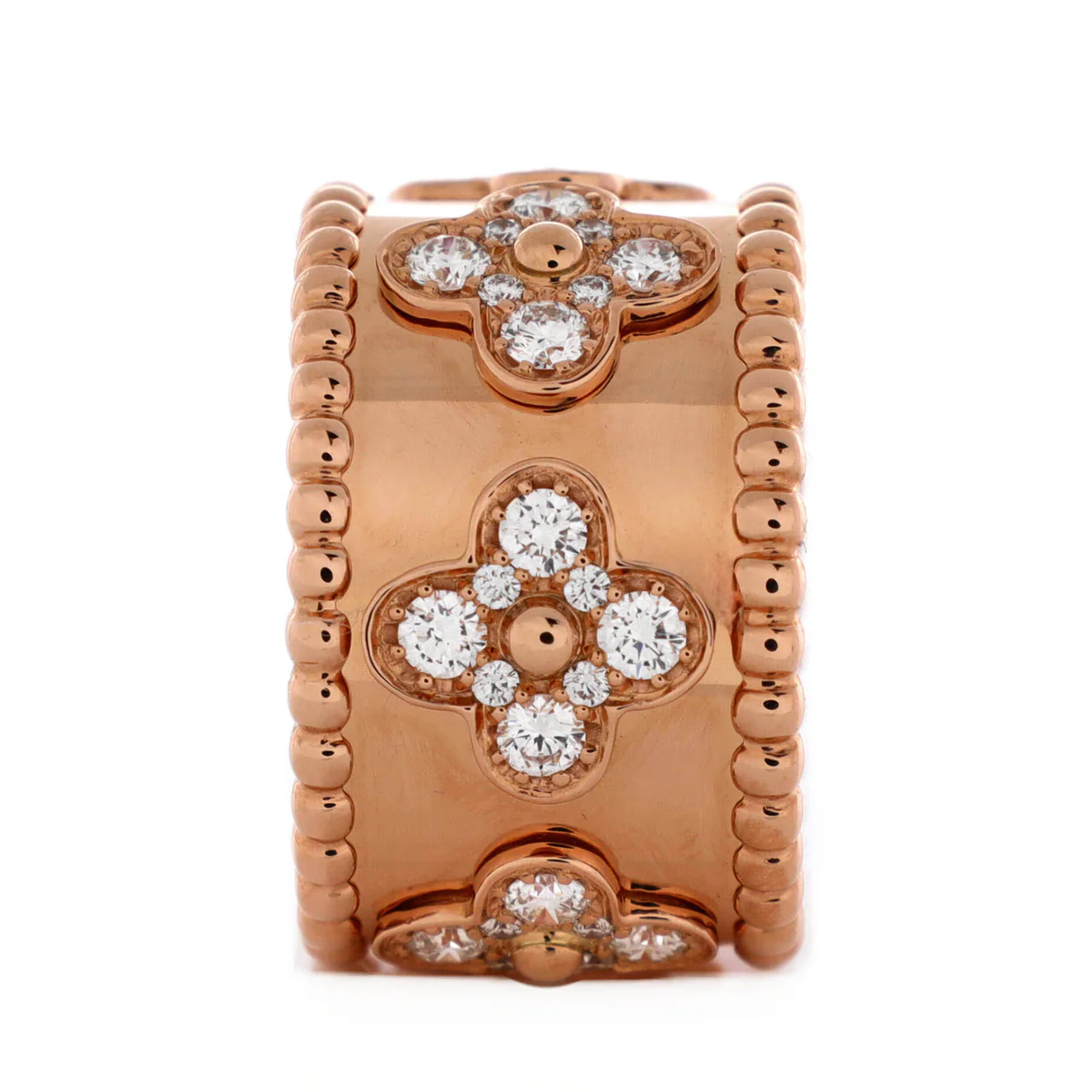 Perlee Clovers Ring 18K Rose Gold with Diamonds Large - Deep Luxury