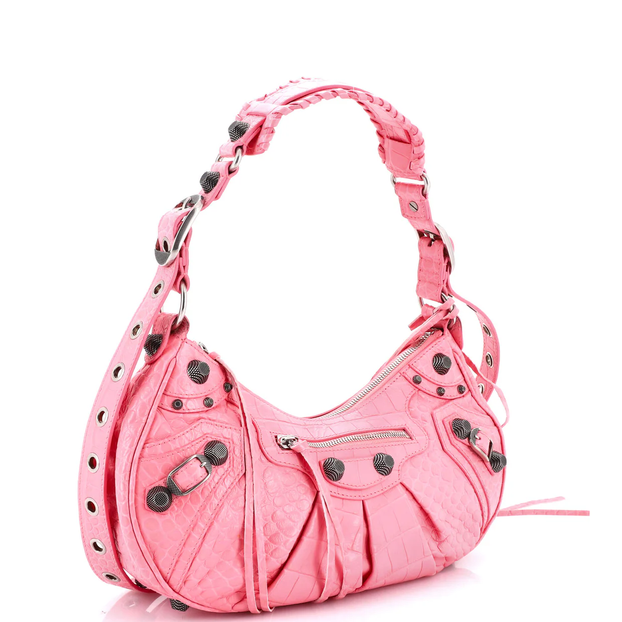 Le Cagole Giant Studs Shoulder Bag Crocodile Embossed Leather Small - Deep Luxury