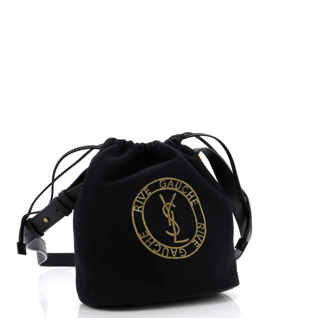 Rive Gauche Drawstring Bucket Bag Embroidered Wool - Deep Luxury