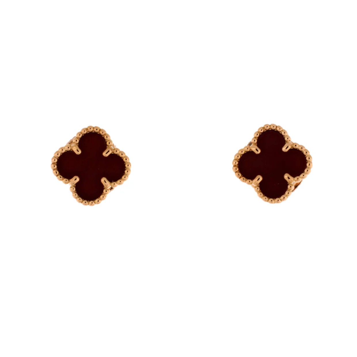 Sweet Alhambra Stud Earrings 18K Rose Gold and Carnelian - Deep Luxury