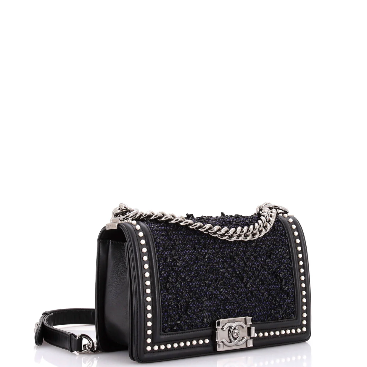 Boy Flap Bag Quilted Tweed with Pearl Embellished Calfskin Old Medium - Deep Luxury