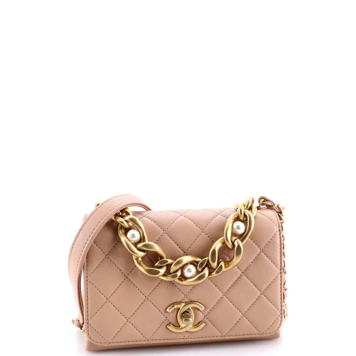 Pearl Boy Chain Flap Bag Quilted Calfskin Mini - Deep Luxury