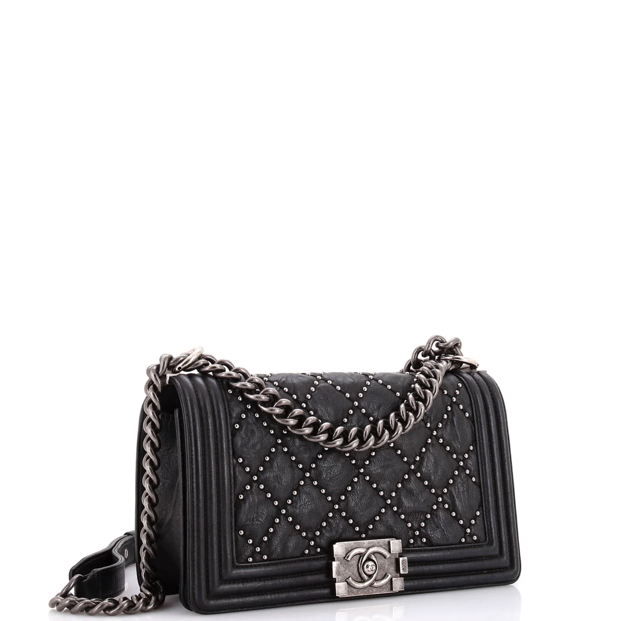 Boy Flap Bag Studded Quilted Distressed Calfskin Old Medium - Deep Luxury